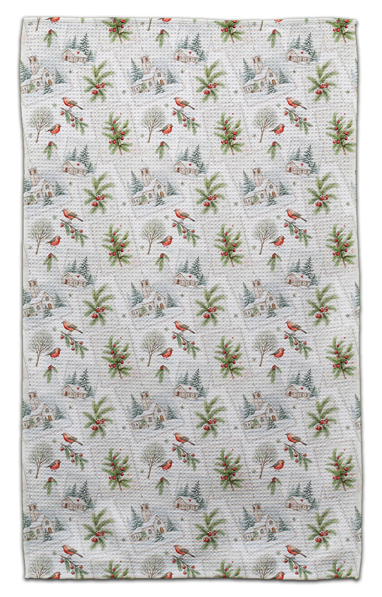 Church & Birds Waffle Weave Towel