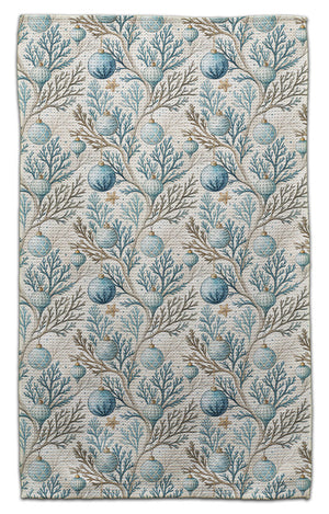 Ornaments Hanging on Coral Waffle Weave Towel