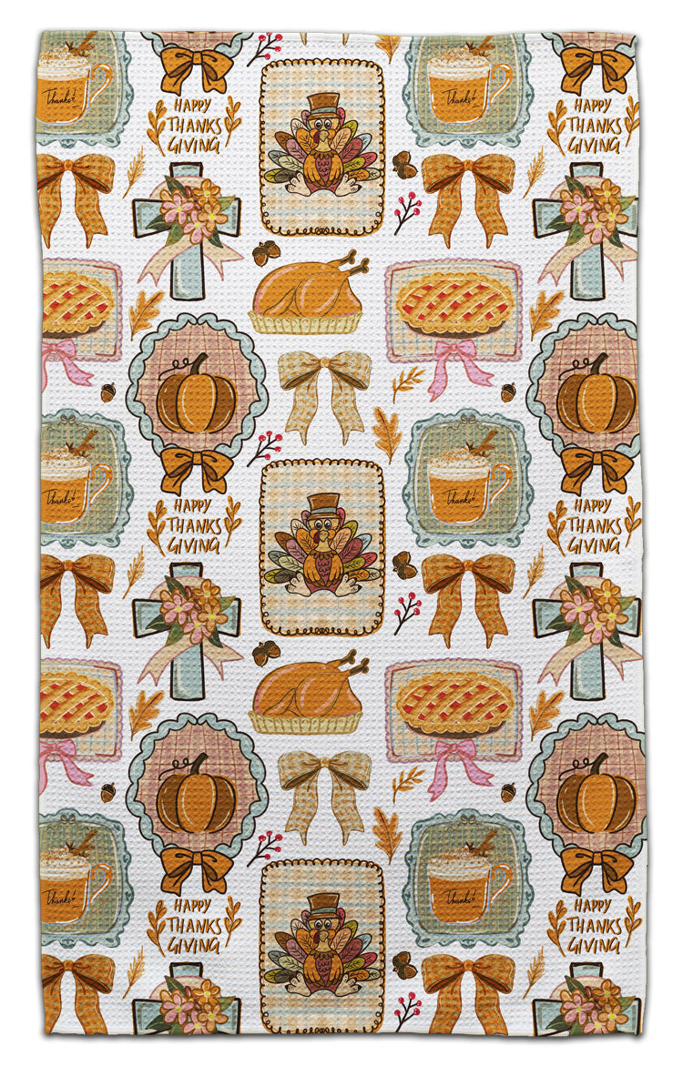 Happy Thanksgiving Frames Waffle Weave Towel