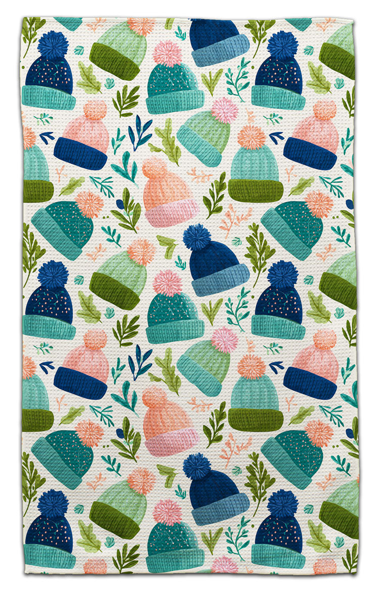 Blue and Green Hats Waffle Weave Towel