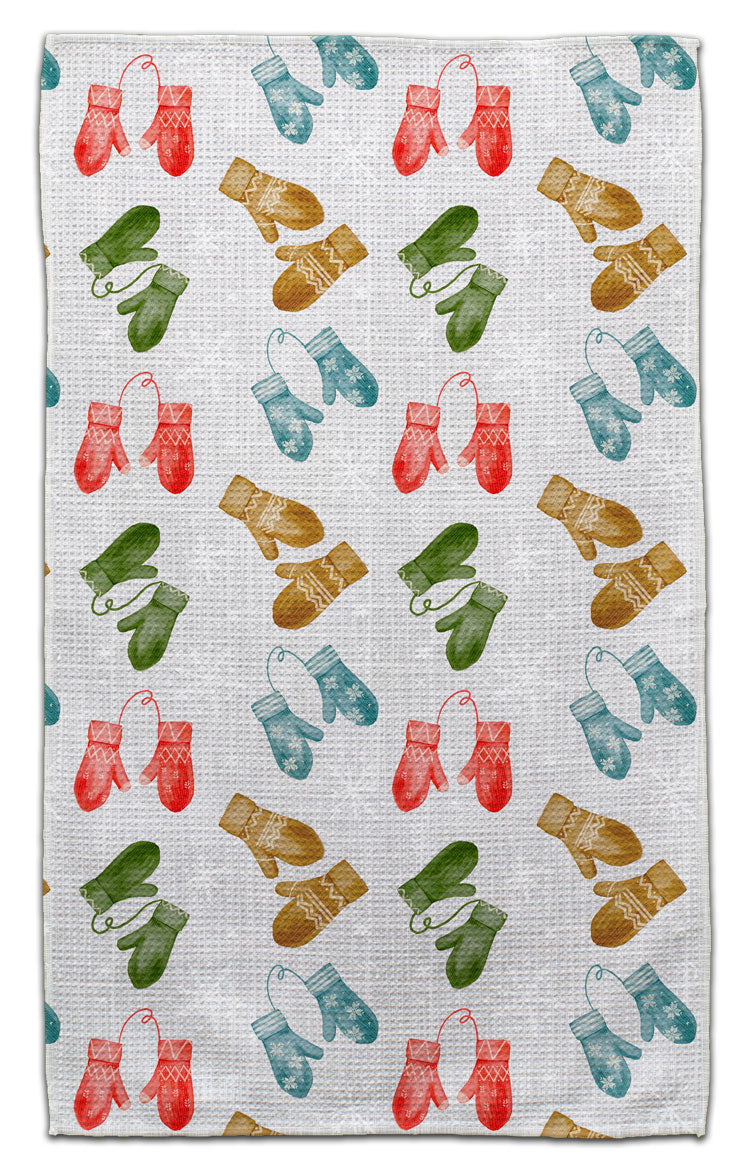 Blue, Green, and Red Mittens Waffle Weave Towel