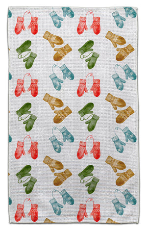 Blue, Green, and Red Mittens Waffle Weave Towel