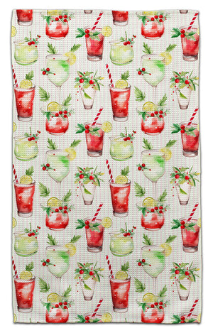 Christmas Drinks on Stripes Waffle Weave Towel