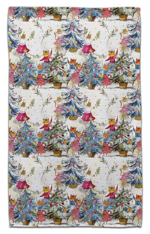 Cats Decorating Tree Waffle Weave Towel