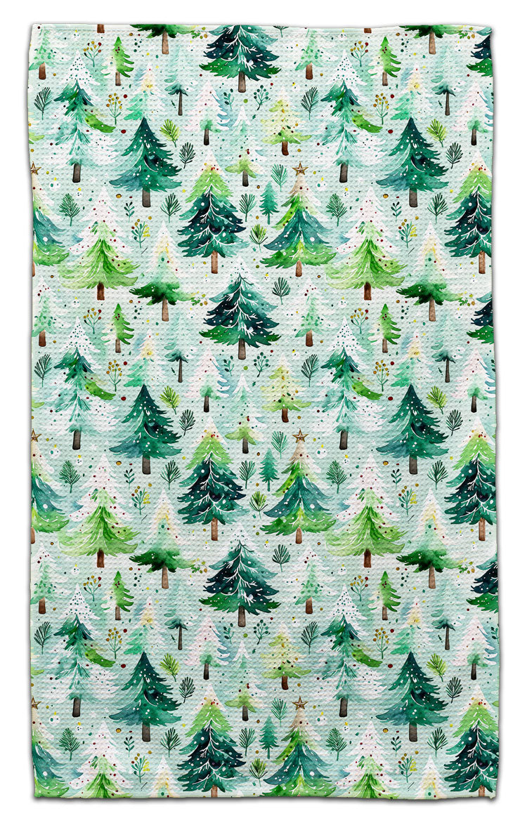 Mint Green Christmas Trees Waffle Weave Towel