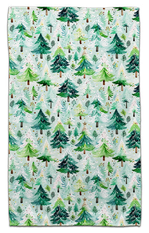 Mint Green Christmas Trees Waffle Weave Towel
