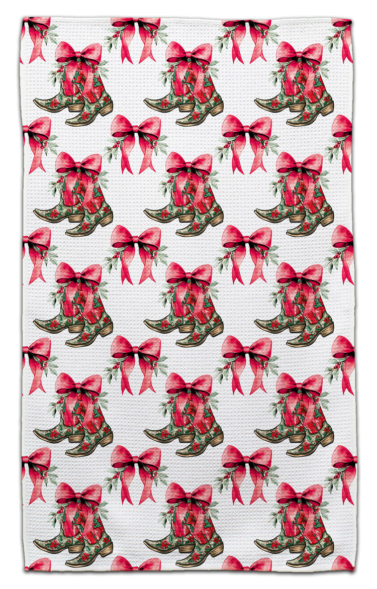 Ribbons on Cowgirl Boots Waffle Weave Towel