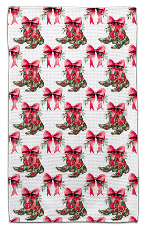 Ribbons on Cowgirl Boots Waffle Weave Towel
