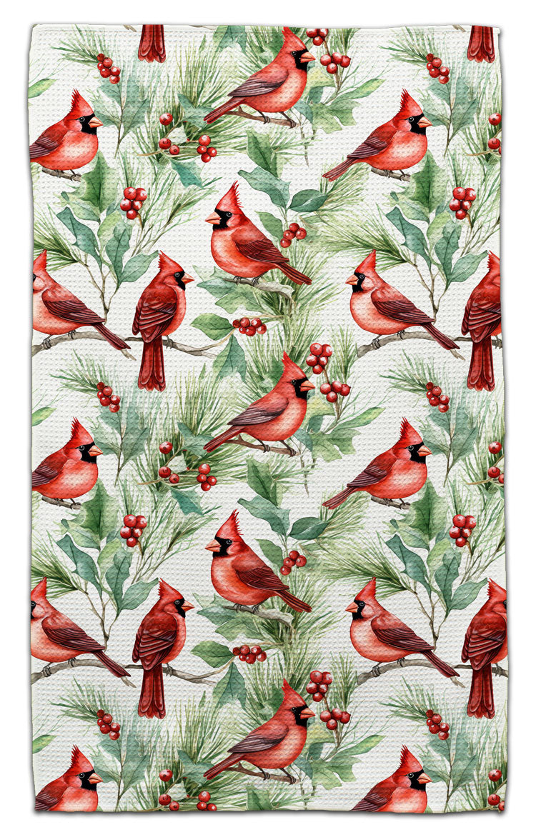 Cardinals and Berries Waffle Weave Towel
