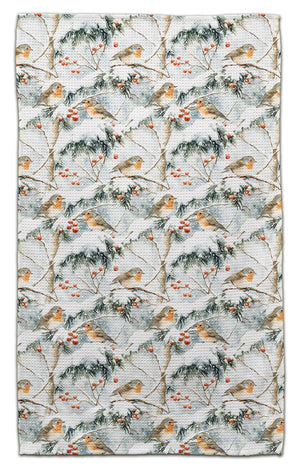 Sparrows on Snowy Branches Waffle Weave Towel