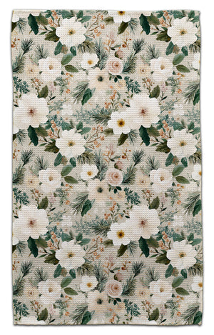 Winter Flowers on Beige Background Waffle Weave Towel