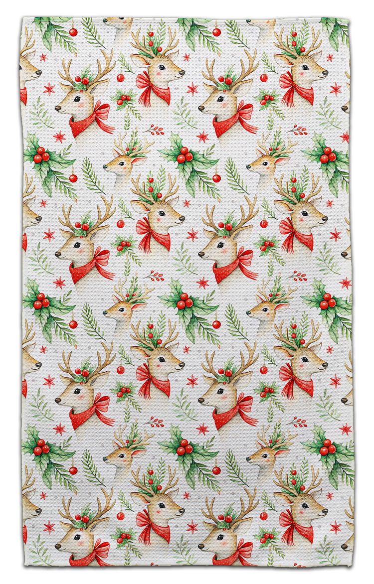 Reindeer with Scarf Waffle Weave Towel
