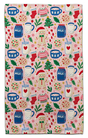 Milk and Gingerbread Men Waffle Weave Towel