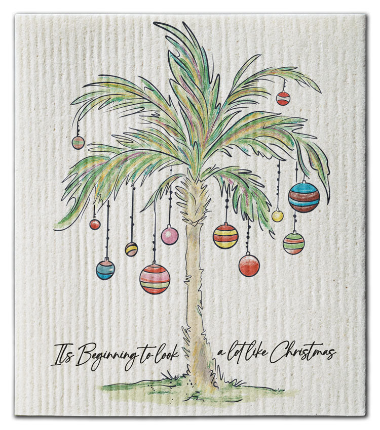 Palm Tree w/Ornaments It's Beginning Dishcloth - CJ Bella Co.
