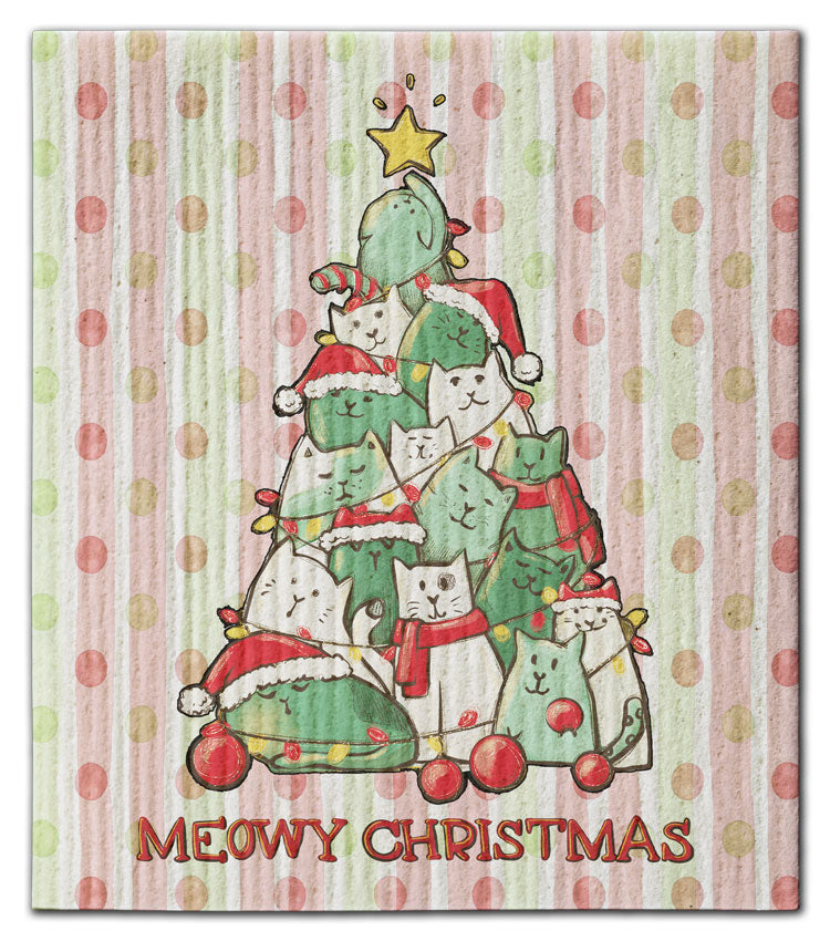 Cat Tree Meowy Christmas Dishcloth