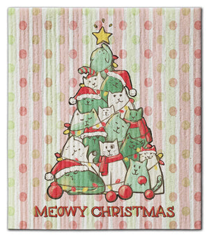 Cat Tree Meowy Christmas Dishcloth