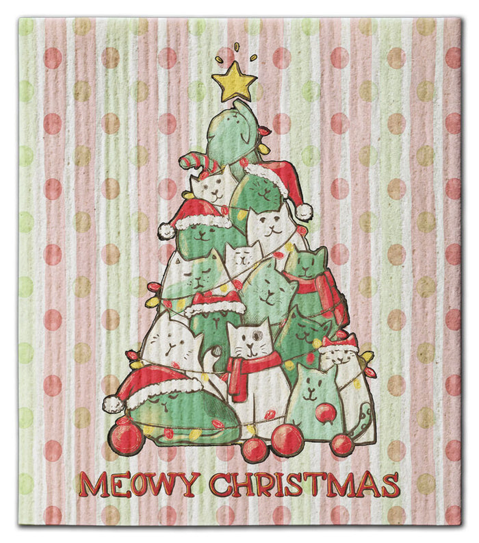 Cat Tree Meowy Christmas Dishcloth