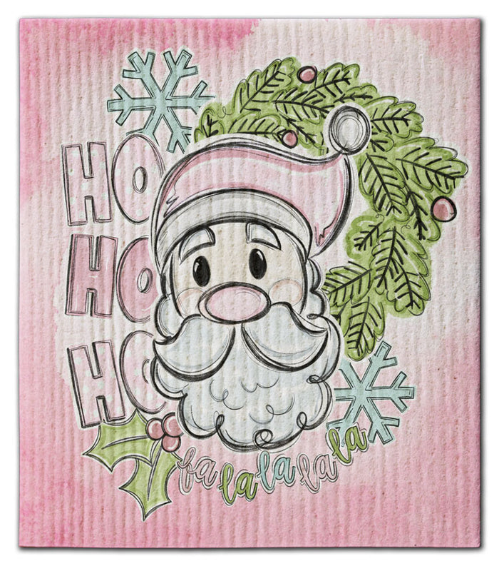 Santa Face Pink Ho Ho Ho Dishcloth