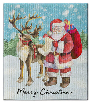 Santa Checking List w/Reindeer Dishcloth