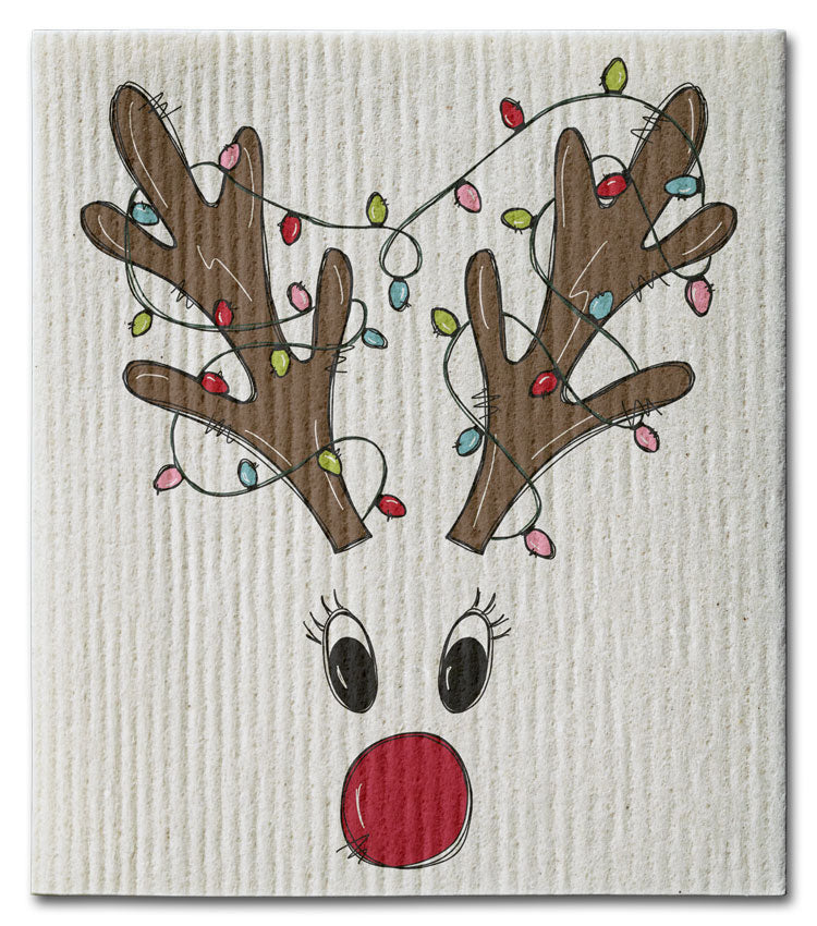 Reindeer with Lights Dishcloth