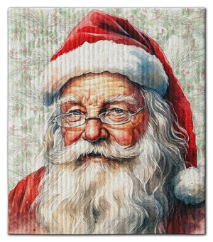 Santa Face w/Pine Twig & Holly Dishcloth