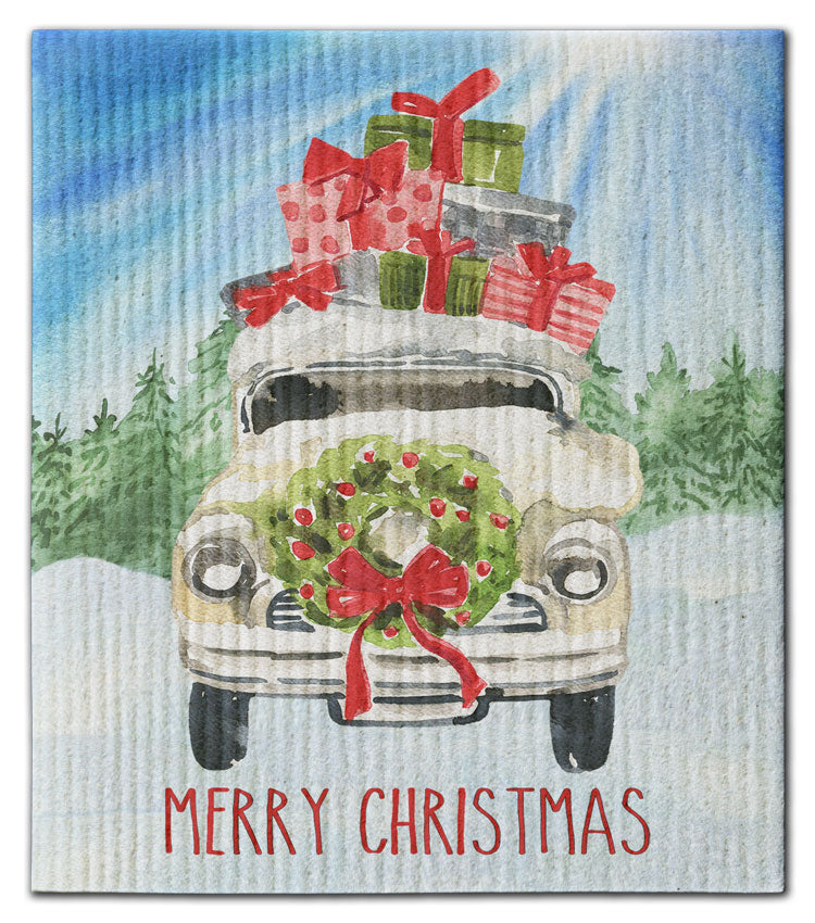 Car w/ Presents on Roof Dishcloth