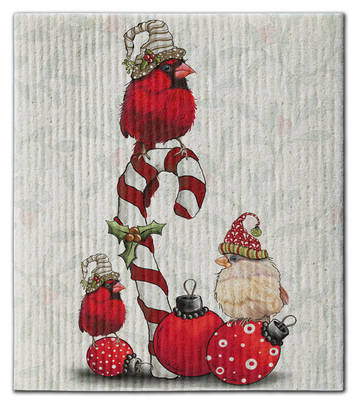 Cardinal Candy Cane Dishcloth