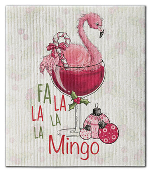 Flamingo in Wine Glass w/Ornaments Dishcloth