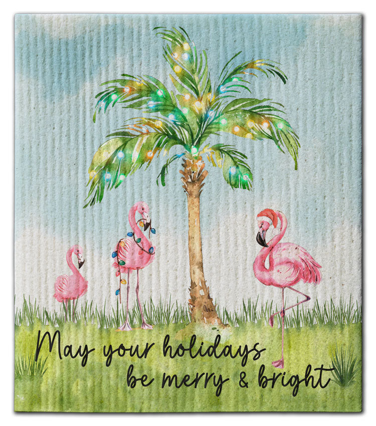 Flamingo (3) May Your Holidays Dishcloth - CJ Bella Co.