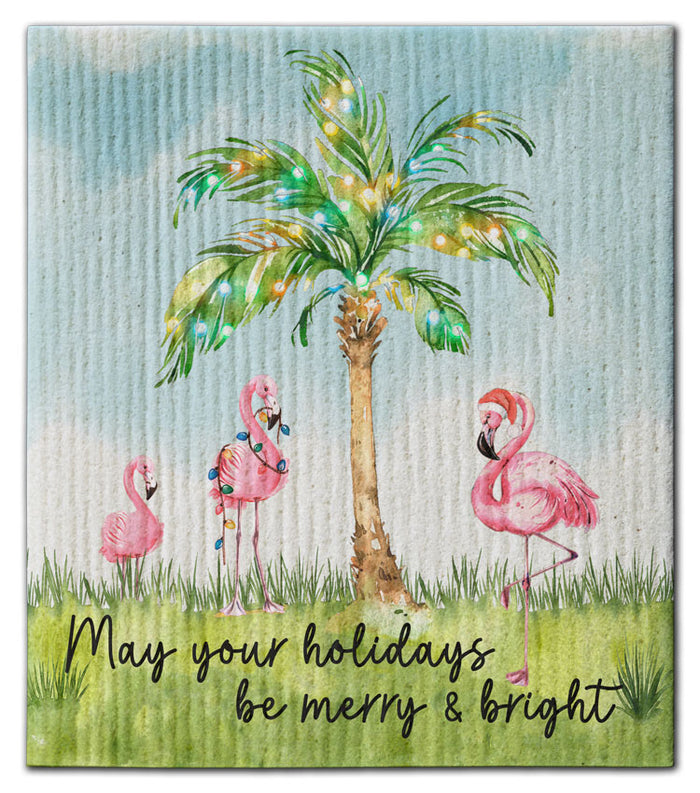 Flamingo (3) May Your Holidays Dishcloth