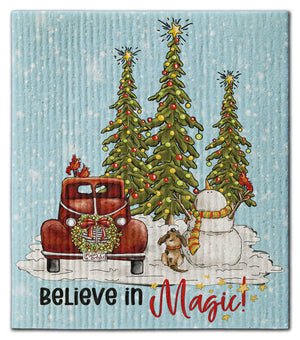 Snowman w/Dog Believe in Magic Dishcloth