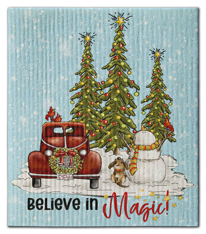 Snowman w/Dog Believe in Magic Dishcloth