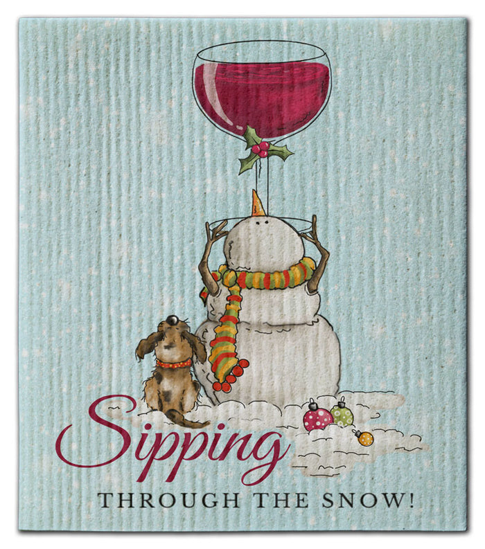 Snowman Sipping Through The Snow Dishcloth