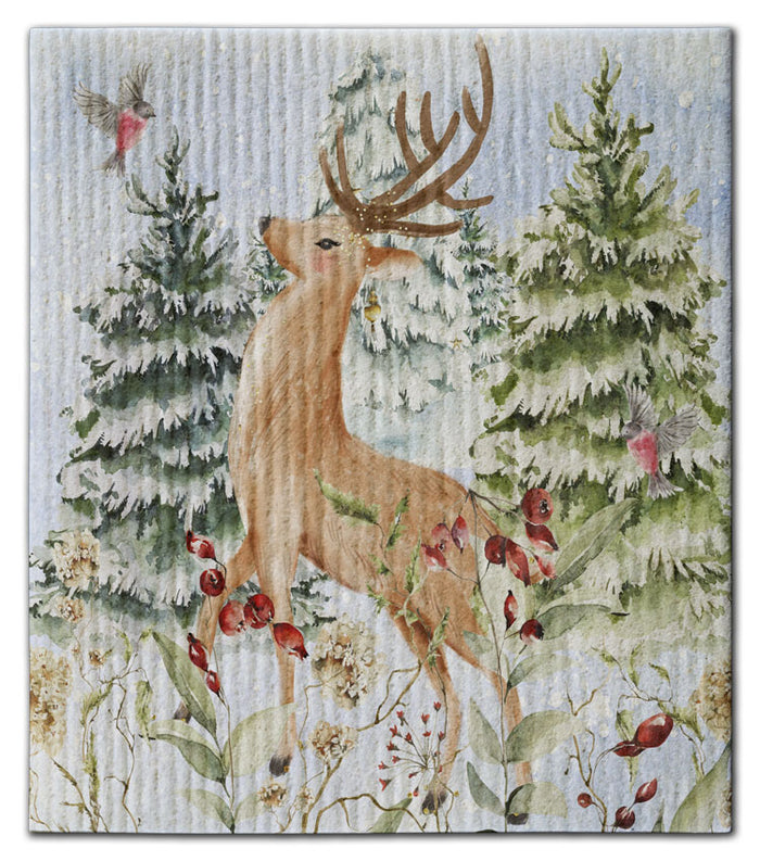 Deer w/trees (3) and Birds (2) Dishcloth