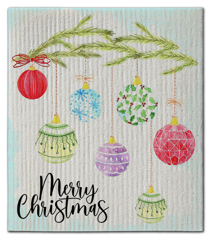 Ornaments (7) w/Plaid Dishcloth