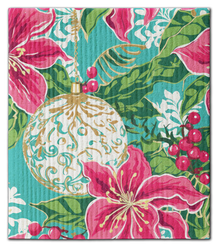 Ornament w/Pointsettia Dishcloth - CJ Bella Co.
