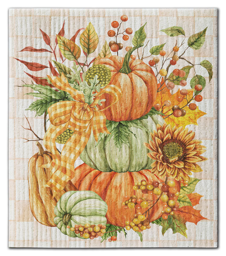 Pumpkin Stack w/Plaid Dishcloth