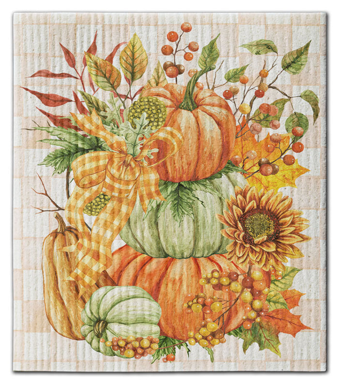 Pumpkin Stack w/Plaid Dishcloth