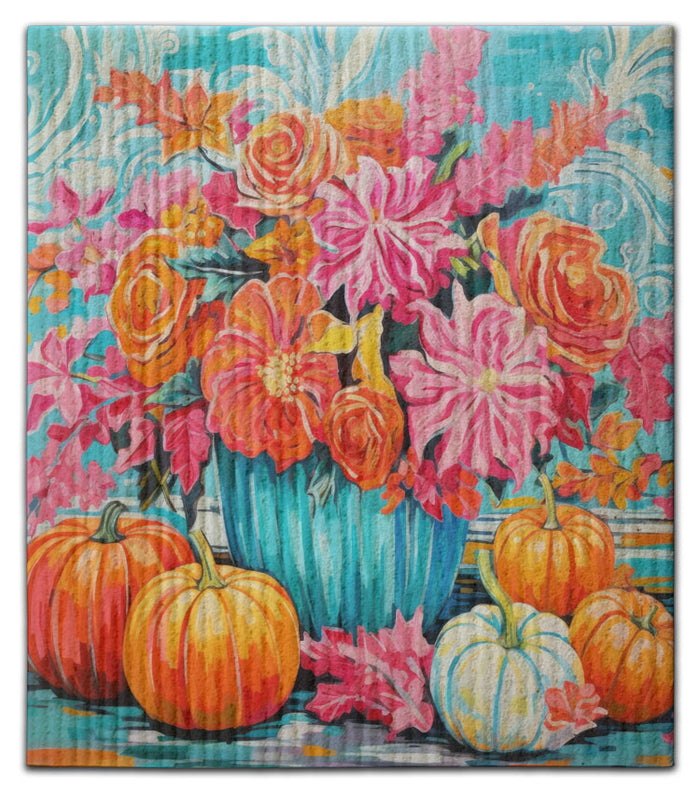 Pumpkins w/Blue Vase Dischloth