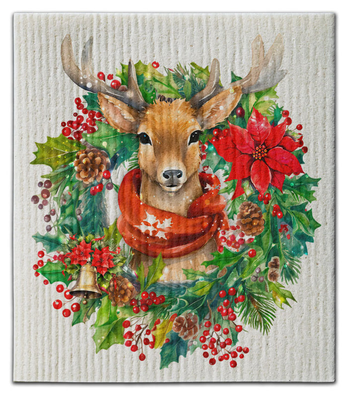 Reindeer in Wreath Dishcloth