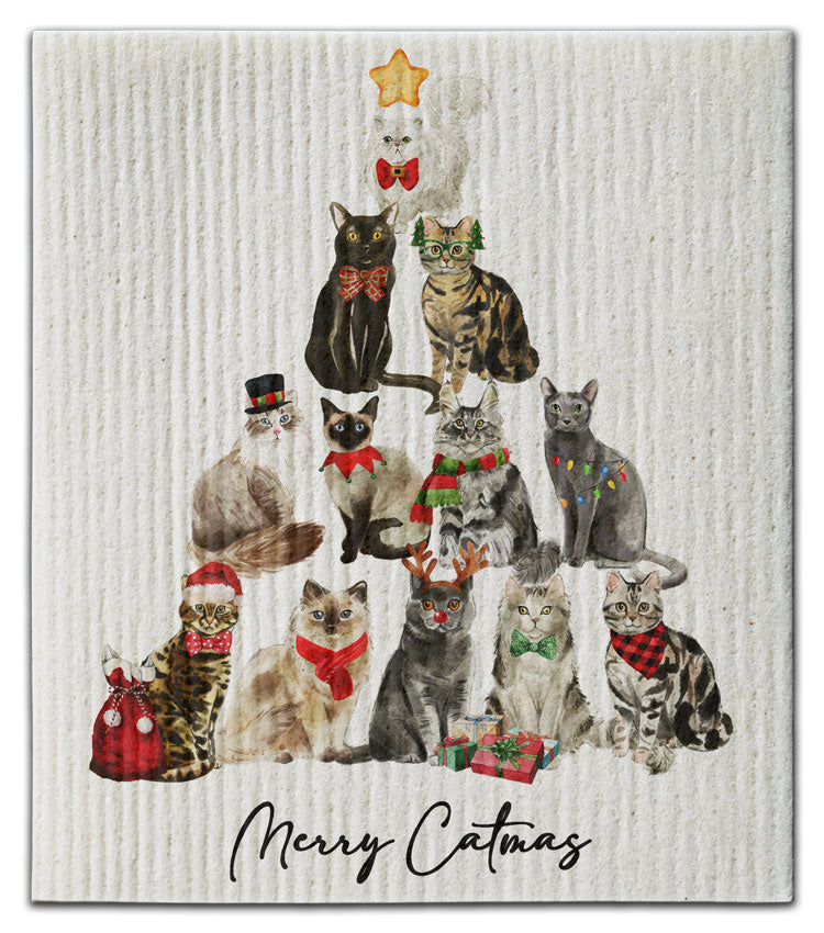 Merry Catmas Eco-Friendly Dishcloth