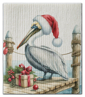 Pelican with Santa Hat Eco-Friendly Dishcloth