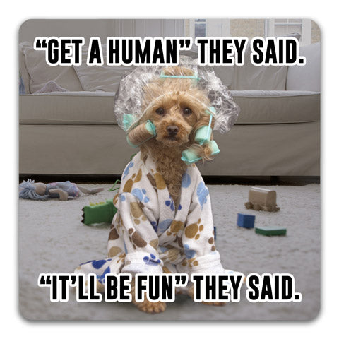 "Get a Human-Dog" Drink Coaster by CJ Bella Co.