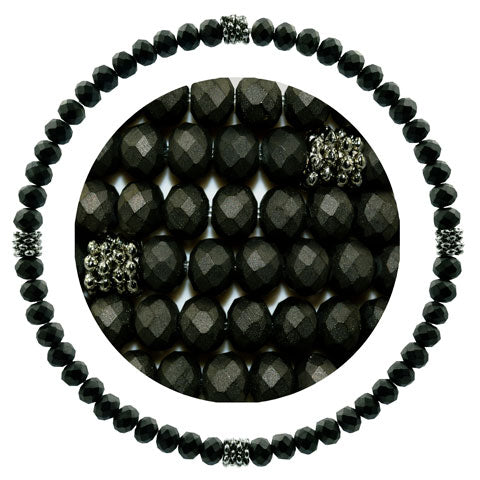 Stackin' Stones Single Bracelet - Black & Silver Tones - CJ Bella Co.