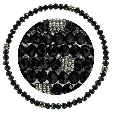 Stackin' Stones Single Bracelet - Black & Silver Tones - CJ Bella Co.