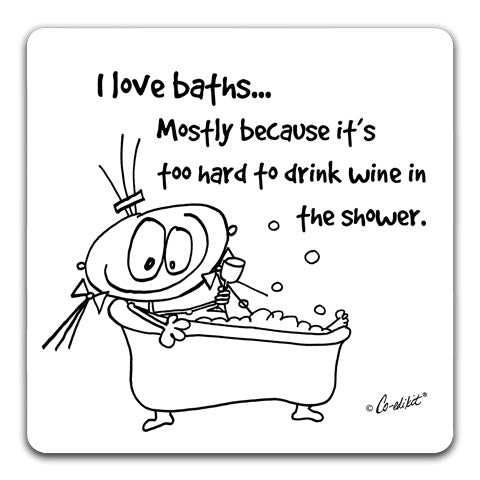 "I Love Baths" Drink Coaster by Co-edikit