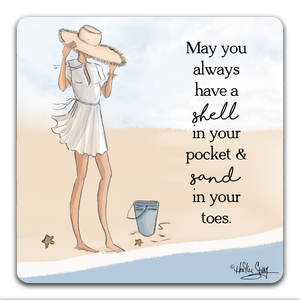 "Woman on the Beach with Pail" Drink Coaster by Heather Stillufsen