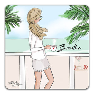 RH1-117-A-woman-drinking-coffee-on-a-balcony-taking-time-to-breathe-Tabletop-Coaster-by-CJ-Bella-Co-and-Rose-Hill-Design-Studio