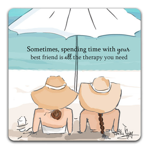 RH1-128-Two-friends-getting-Beach-Therapy-under-an-umbrella-Tabletop-Coaster-by-CJ-Bella-Co-and-Rose-Hill-Design-Studio
