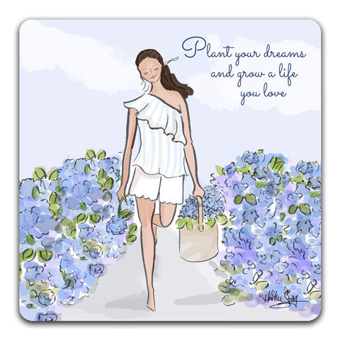 RH1-156--A-smiling-girl-walking-among-purple-flowers-plant-your-dreams-Tabletop-Coaster-by-CJ-Bella-Co-and-Rose-Hill-Design-Studio